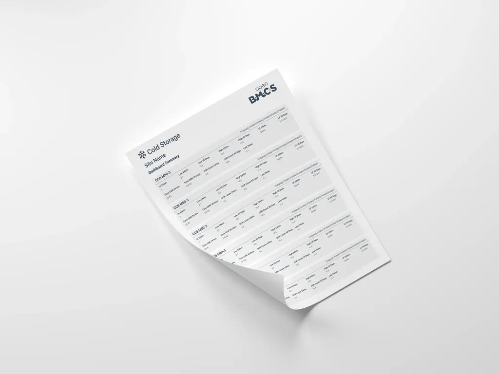 Printed Cold Storage Dashboard Summary report page